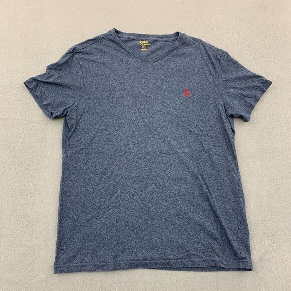 Polo Ralph Lauren T Shirt Adult Mens Small V-Neck Heathered Blue Cotton - Picture 1 of 8